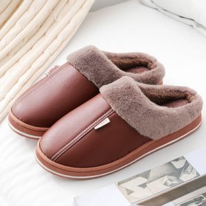 Stylové pánské/dámské zimní pantofle s kožíškem - A-brown, 44-45,
