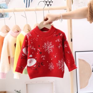 Roztomilý vánoční dětský pletený svetřík s vločkami - Red, 100