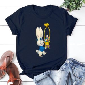 Dámské tričko s potiskem velikonočního zajíčka a krátkým rukávem - Navy Blue, XXXL